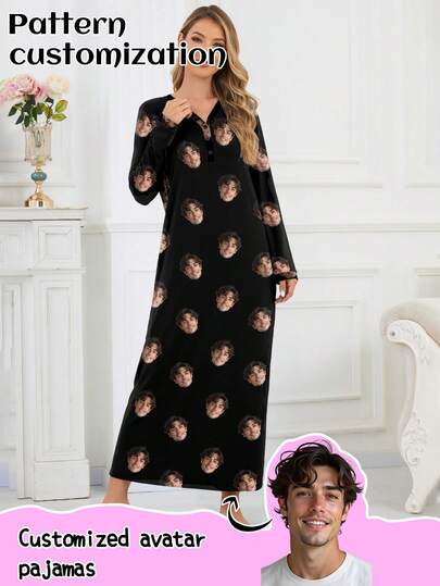 Camisón largo personalizado para mujer, se puede imprimir cualquier patrón, camisón personalizado con foto, camisón cómodo con imagen personalizada y divertida. Adecuado para el Día de San Valentín, cumpleaños, regalos y otras ocasiones, personalizado, colorido, lindo, ingenioso, humorístico, único, exclusivo, regalo ideal para la novia, adecuado para novia, familia, amigos, mayores, de moda para otoño, fiesta de vacaciones