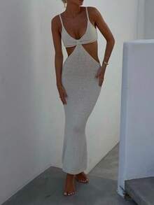 EAVA 女士性感露背修身镂空针织吊带裙，夏季度假装，女士沙滩度假裙，度假裙，沙滩裙，夏季连衣裙 - 白色 - 查看 6