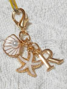Bohemian Style Gold Letter Keychain With Shell And Starfish Decor, A-Z Letters Available, Beach And Holiday Themed Accessory, Ideal Gift For Friends, Students, Family, Beach Lovers, Vacation Essentials, Boho Fashion Accessory Suitable For Travel, Summer And Daily Use Personalized Keychain Gifts For Mother, Father, Graduation, And Teacher - Multicolor - View 16