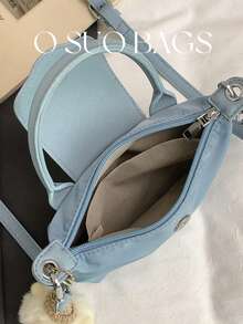 冬季新款撞色设计迷你手提包，尼龙防水面料单肩包，方形包袋兼具蔬菜篮包功能，适合工作通勤、聚会和假日旅行。尺寸：长7.5英寸 x 宽2.4英寸 x 高3.9英寸 - 藍色 - 查看 4