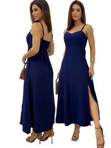Women's Long Dress For Summer Weddings - Navy Blue - View 3