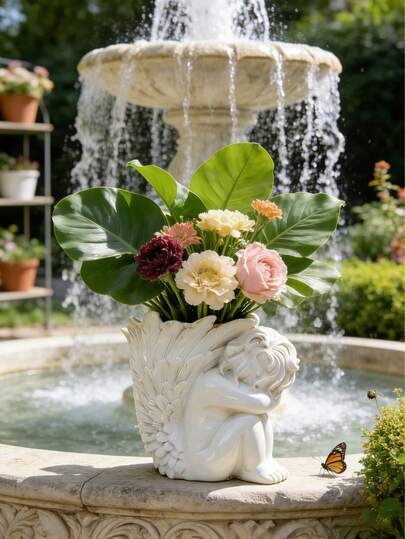 1pc Vintage Angel Resin Planter - Decorative Angel Planter Suitable For Greenery, Herbs And Floral Display | Multipurpose Gardening Container For Patio, Balcony, Bedroom, Bathroom | Weather-Resistant Resin Planter For Indoor And Outdoor Use, Great For Flower Beds, Entryways, Tabletops, Bridal Shower Gifts And Timeless Home Decor
