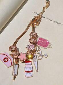 Pink Nurse Hat Charm Bracelet, Medicine Bottle & Syringe Pendant Charm Bracelet, Pink Nurse Stethoscope Bracelet, Pink Cosplay Bracelet - 護士節元素系列手鍊 - 查看 6