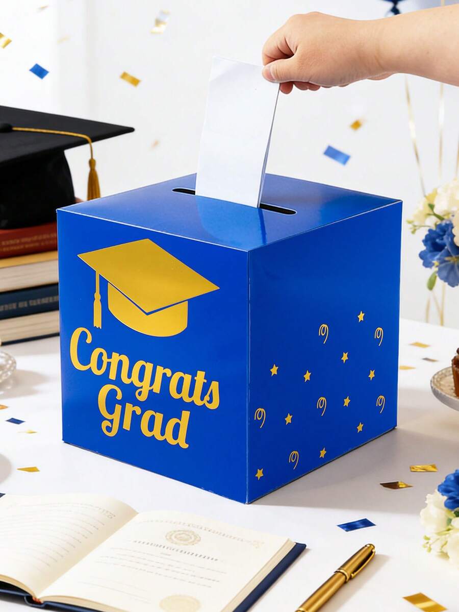 1 Set 2026 Graduation Decoration Props Gift Card Box, Graduation Party Giveaway Box, Graduation Cap Printed Envelope Card Box Suitable For 2026 Graduation Party Supplies, Message Box Graduation Scene Activity Raffle Box, Voting Box, Graduation Game Props, Congratulations Graduate Desktop Centerpiece, Graduation Season Party Decor