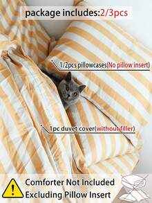 2/3件套100%纯棉条纹被套组（不含被芯） - 柔软透气，现代条纹印花床上用品套装，适用于卧室/客房，家居及宿舍必备装饰，四季皆宜的舒适床上用品套装 - 彩色 - 查看 5