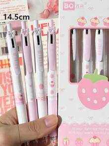 4pcs Cute Strawberry Cream Friction Grip Retractable Ballpoint Pens, 0.5mm Black Ink, Fashionable Design For Students - Strawberry Pen - View 8
