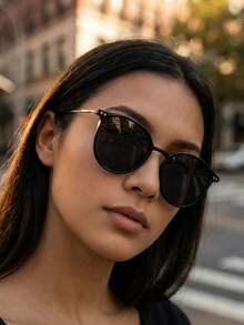 1 par de gafas de moda redondas de metal para mujer, accesorio diario - Gris - Ver 11