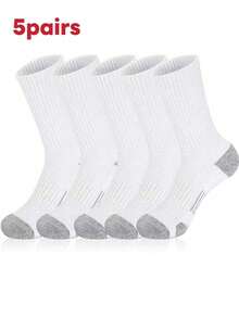 5 Pairs Black, White, Gray Crew Socks For Plus Size Men, Basketball Sports & Work Socks - Multicolor - View 11