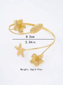 1件时尚海洋主题金属海星、贝壳和花朵吊坠手链，适合女性日常佩戴和海滩度假佩戴 - 金黃色 - 查看 4