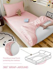 1件纯色床笠 - 涤纶抓绒面料，米色/粉色，适合9-12英寸厚床垫，抗皱，适用于家庭和宿舍，尺寸可选：单人床/双人床/大号床/特大号床，通过OEKO-TEX认证 - 豆沙粉色 - 查看 5