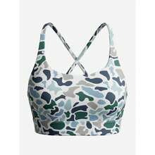 This Is A One-Piece Women's Camouflage Backless Push-Up Bra With Soft Cups, Shockproof Sports Vest, Camouflage Vest, Thin Shoulder Strap Design, Beautiful Back Design, Providing A Lifting Effect And Preventing Sagging, Suitable For Everyday Wear And Casual Wear. - 橄欖綠 - 查看 11