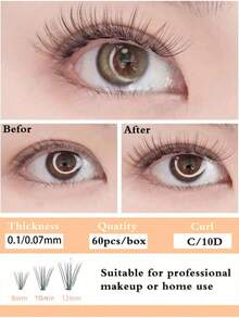 Waloshow 60pcs Single Cluster False Eyelashes, 20D, 8~15mm, Natural Look, Lengthening & Long-Lasting, Suitable For Party & Occasions - C - View 3