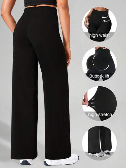 1件装女士高腰阔腿裤 - 优雅黑色抽绳直筒裤，弹力阔腿裤，抽绳设计，百搭日常办公休闲装，通勤风格纯色简约垂坠高腰阔腿裤，复古宽松休闲裤，四季皆宜，时尚百搭长裤，适合办公室、商务休闲和正式场合，以及日常户外购物穿搭。