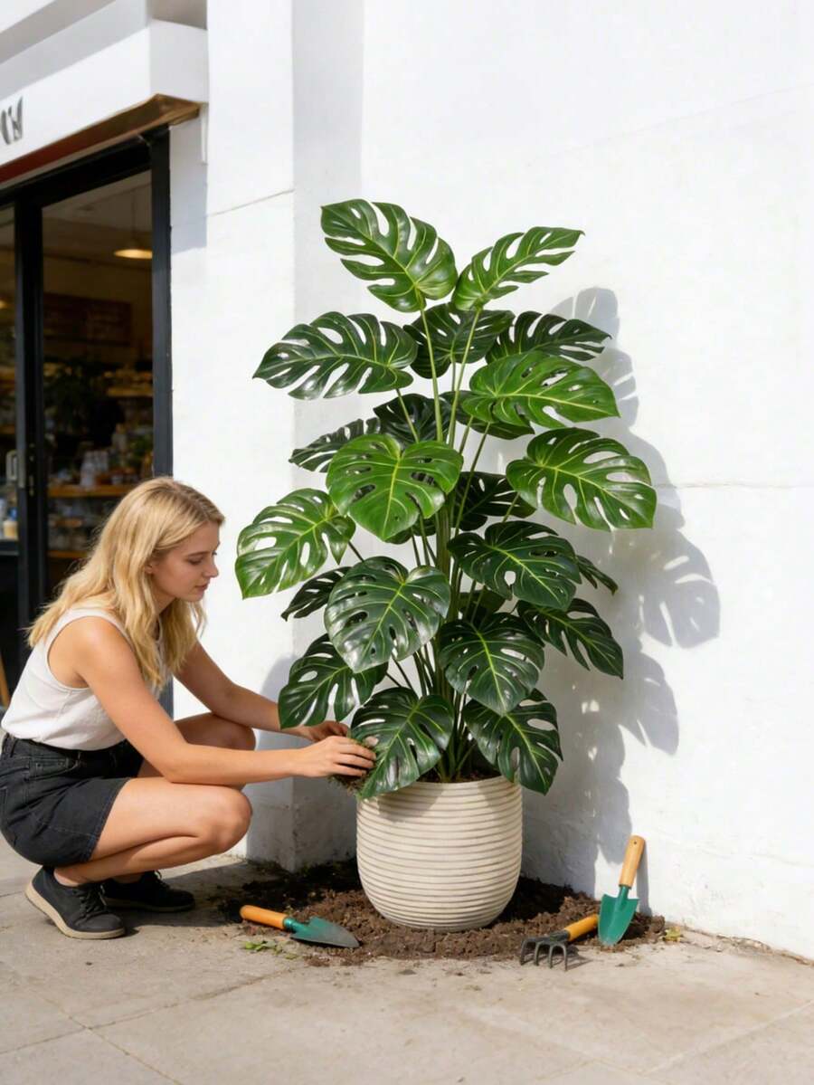 Large Artificial Turtle Shell Bamboo Tree Fake Palm Plant, Plastic Turtle Shell Leaf Tropical Artificial Landscape Plant, Suitable For Home, Garden, Office, Party, Wedding Decoration - Multicolor - View 1
