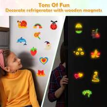 48 Pcs DIY Wooden Magnets Wooden Art Craft Supplies Painting Kit For Ages 4-8 8-12 Glow In The Dark Party Favors Goodie Bag Stuffers Birthday Gifts Toys For Boys Girls - Wooden - View 5