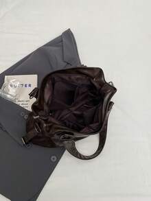 1pc Vintage Large Capacity Handbag, Vintage PU Messenger Shoulder Bag, Women Casual Tote Bag & Wallet, Bohemia Style Bag For Women, Tote Bags For School,College Essentials, Street & Japanese Bag For Women, New Fashionable Big Bags For Women, New Arrival Tote Bags For Woman , Vintage Bag , Y2k , Office - 咖啡棕 - 查看 8