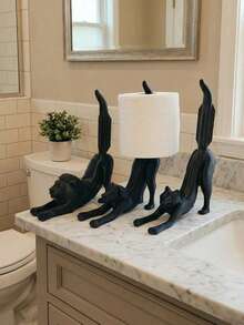 1 pieza Soporte retráctil para papel higiénico con forma de perro/gato/león, decoración de baño interesante, estante para almacenar rollos de papel, accesorio de baño para mantener el espacio ordenado y adorable - Multicolor - Ver 3
