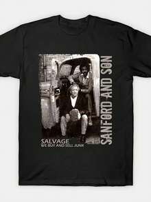 Camiseta Vintage Estilo 'Sanford And Son' para Hombre - Algodón Cómodo, Estampado Retro en Blanco y Negro, Regalo Perfecto para Él, Lavable a Máquina, Talla Grande. - Negro - Ver 1