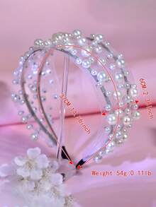 1pc Elegant White Pearl Headband, Fashionable Minimalist Mesh Hollow Wide Hairband, Suitable For Bride, Wedding, Celebration, Date, Outing, Holiday Party, Gift, Casual Wear - White - View 7
