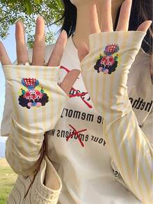Cute Cartoon UV Protection Arm Sleeves, Loose Fit Summer Cycling Sun Block Arm Warmers, Fashionable Outdoor Sun Shielding Arm Covers For Women - Sun Protection Sleeves - View 3