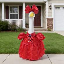 Porch Goose Outfit, Butterfly Tulle Dress With Bow Hat Holiday Goose Statue Clothes Garden Decoration - C - View 2