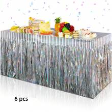 1pc Metallic Foil Fringe Table Skirt, Party Table Skirt Backdrop, Fits Rectangular Tables, Wedding, Birthday, Parade, Party Decor, 29x108 Inches - Multicolor - View 18