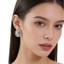 1 Pair 2026 New Vintage Carved Geometric Earrings, Ramadan Event - Antique Silver - View 1