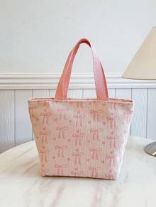 Túi đựng cơm trưa cách nhiệt di động; Túi đựng cơm trưa dày dặn họa tiết trái cây dễ thương dành cho học sinh; Túi đựng cơm trưa hình trái tim thắt nơ. - Hồng - Xem 3