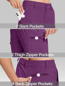 KEFITEVD Women's Hiking Pants Quick-Dry Soft Lightweight Multi-Pockets Pants Camping Cycling Fishing Summer - Red Violet - View 4