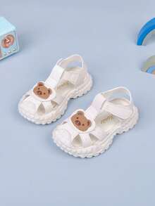 Summer Fashionable Versatile Baby Sandals, Adorable Bear Design: 3D Bear Patch On Toe, Soft And Cute, Instantly Catch The Eyes Of Kids And Parents - Beige - View 7