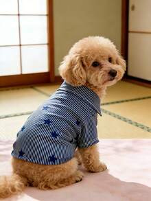 Ropa para mascotas, ropa para gatos y perros, camisa transpirable de primavera para mascotas, con patrón de rayas azul y blanco con estrellas, camisa casual adecuada para gatos y perros - Azul - Ver 9