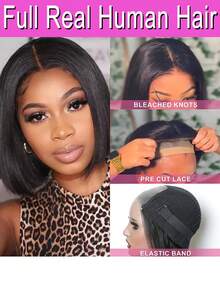 13x4 7x5 5x5 Glueless Straight Bob Wigs 100% Human Hair Ready To Wear 200 Density Lace Frontal Wigs For Women Brazilian Transparent Lace Clousre Human Hair Wigs Remy Hair Bob Wigs - Natural Black - Xem 6