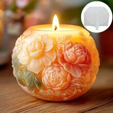 Peony Flower Relief Ball DIY Candle Silicone Mold - White - View 2