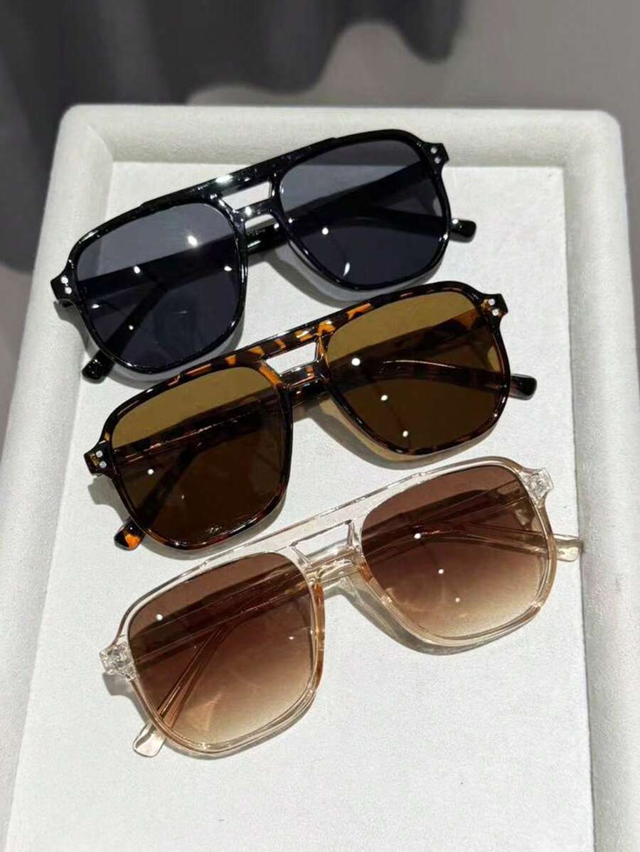 3pcs Plastic Geometric Glasses Set, Unique Double-Bridge Design, Suitable For Street Style, Beach Vacation, Holiday Gift, Beach Accessories - Bộ 3 tách trà in họa tiết da báo đen. - Xem 1