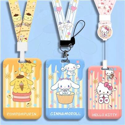 SANRIO 1pc  Slide-Open Card Holder, Cartoon Kulomi Bus/Metro Card Case, Student Cute Retractable Lanyard DIY Card Holder, Work ID Badge, Factory Card, School ID, Kindergarten Card Holder, Back To School Season