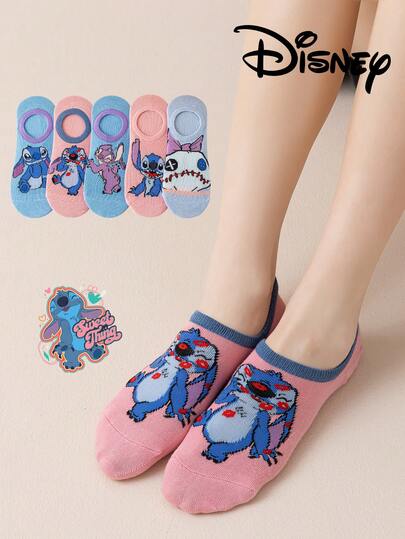  5 pares de calcetines tobilleros de Disney con diseños de Stitch y Mickey Mouse, calcetines cómodos y transpirables, calcetines invisibles de verano