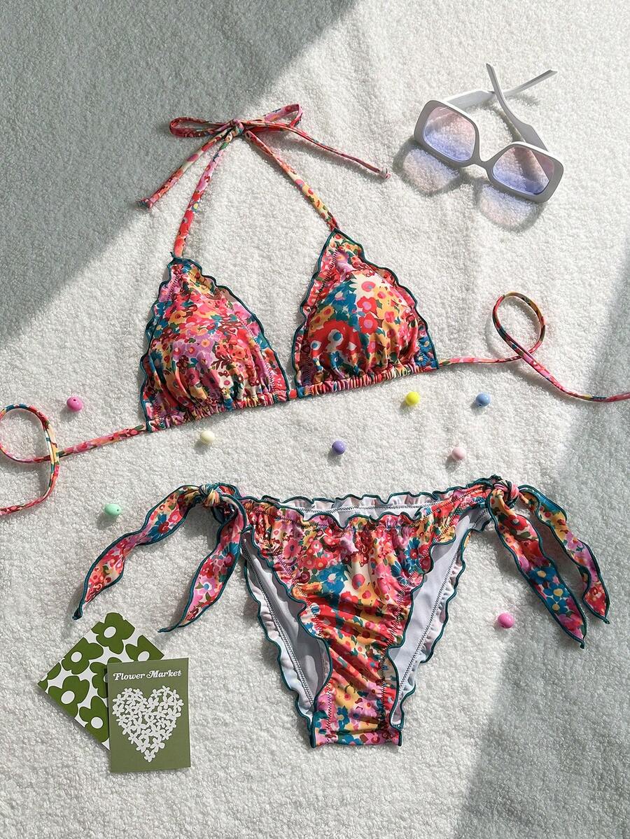 Bộ bikini 2 mảnh ren hoa dễ thương dành cho nữ, thích hợp cho kỳ nghỉ hè trên đảo và đi biển. - Nhiều màu - Xem 1