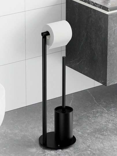 Suporte de papel higiênico de chão com escova de vaso sanitário (1 unidade), organizador de banheiro que economiza espaço, decoração moderna para casa.