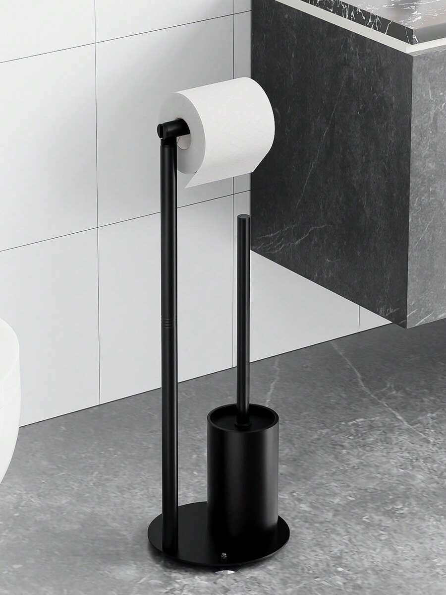 1pc Freestanding Toilet Paper Holder, Bathroom Storage Rack With Toilet Brush, Space-Saving, Home Organization, Modern Decor, Toilet Paper Organizer - Multicolor - View 1