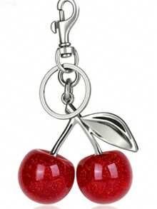 1个樱桃造型钥匙扣包饰 - 樱桃汽车装饰钥匙圈，女士圣诞礼物 - 銀色+紅色 - 查看 3