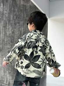 Boys' Letter Print Casual Shirt For Spring - Dark Green - View 3