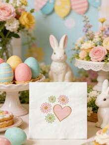 40pcs/Pack Disposable Heart-Shaped Printed Napkins, 3-Ply Thickened Placemats, Disposable Birthday Party Tableware, 10*10 Inch Napkins, Suitable For Home, Valentine's Day, Wedding, Easter Party, Back To School - Multicolor - View 2