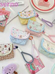 1个可爱清新蕾丝耳机保护套，兼容苹果耳机，适用于无线蓝牙耳机的软包，格子和花卉图案耳机收纳袋，圣诞礼物，结婚礼物，充电器收纳包，男女通用，旅行必备，邮轮必备，度假必备，假日必备，旅行用品 - 彩色 - 查看 6