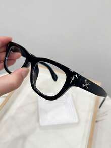 1pc Men's Casual Retro Square Black Flat Lens Glasses, Suitable For Daily Wear And Street Photography - Multicolor - View 7