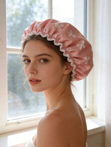 双层防水印花浴帽，时尚女士防潮发套，居家淋浴厨房护发 - 彩色 - 查看 5