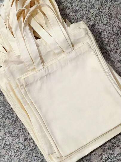 Multi-Size Available Large Capacity Beige Canvas Tote Bag, Multipurpose Handbag Storage Bag Shopping Bag For Books, Stationery, Party, Birthday, Baby Shower, Wedding, Exhibition, Employee Welfare, Reusable Storage Bag, Suitable For DIY Painting, Embroidery, Heat Transfer Printing