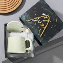 1pc Rock Ceramic Mug With Lid & Spoon, Gift Box, Luxury Style Daily Use Mug, Suitable For Leaders, Friends, Minimalist Cup - Multicolor - View 6