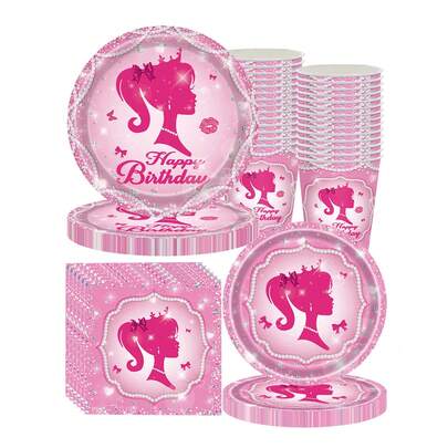 10个粉色女士派对餐盘，女士公主派对装饰，纸盘餐巾纸，公主主题，女士生日单身派对，新娘送礼会，适用于女士单身派对、生日派对