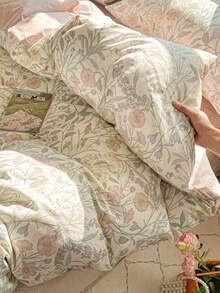 2026新款田园花卉系列3件套100%纯棉舒适卧室床上用品套装，含2个枕套和1个被套 - 彩色 - 查看 6