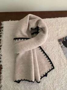 1pc Beige Knitted Scarf, Soft & Warm Knitted Thick Scarf For Women In Winter, Unisex Student Couple Neck Warmer - Beige - View 8